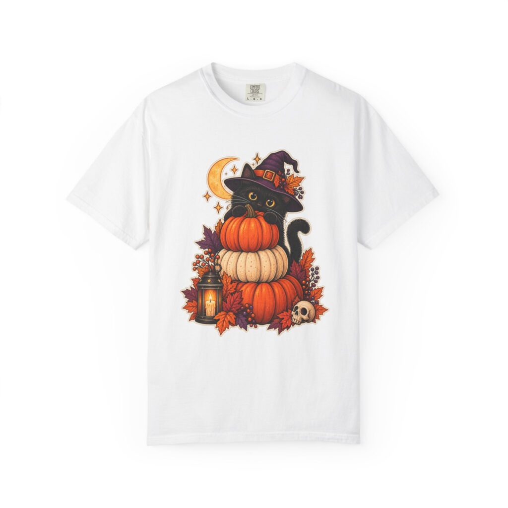 Witch Hat Black Cat Pumpkins Tee