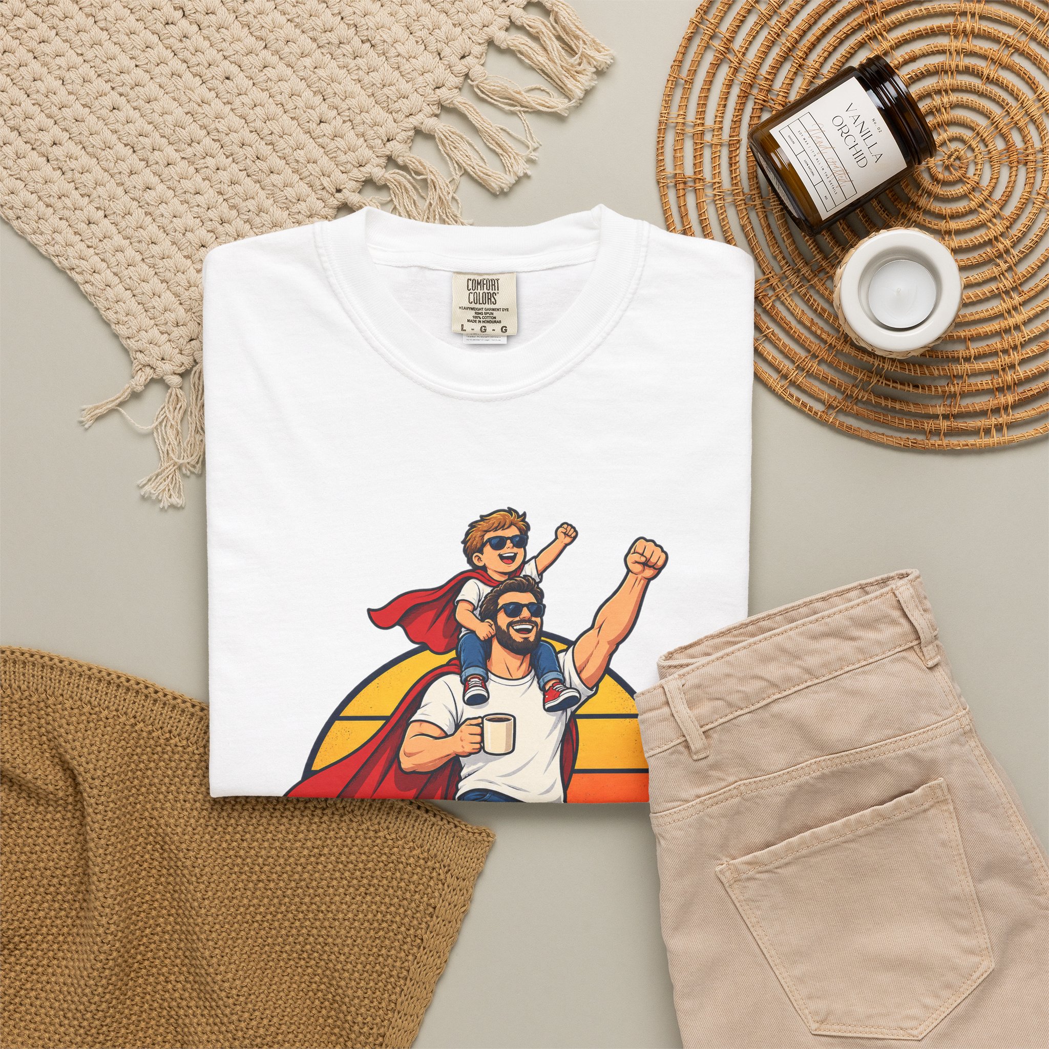 Folded Super Dad garment dyed tee in a flat lay