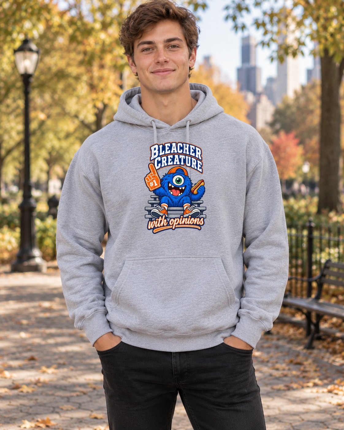 Bleacher Creature Hoodie in sport grey worn by a model