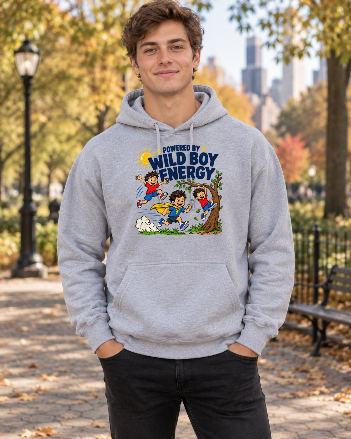 Powered by Wild Boy Energy Hoodie in sport grey worn by a model
