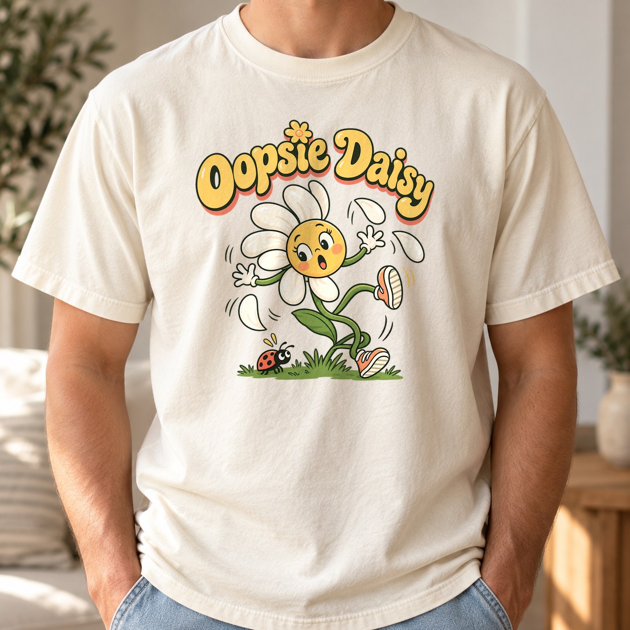 Oopsie Daisy Tee in ivory, close-up of the print