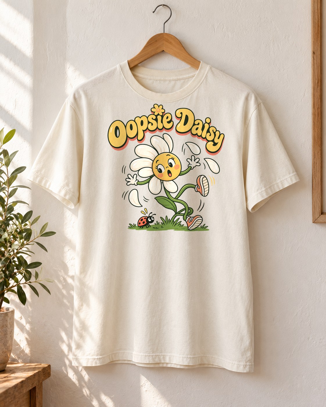 Oopsie Daisy Tee in ivory, on a hanger